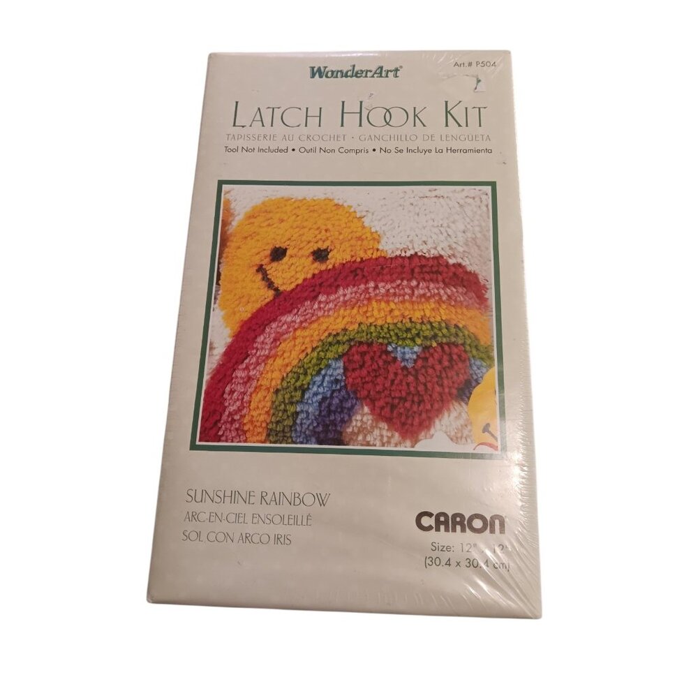 Wonderart Latch Hook Kit Shaggy Happy Face Rainbow Heart Retro #P504 12"x12"